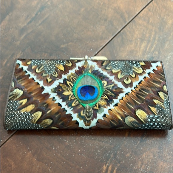 Vintage Lee Sands Artisan Peacock Feather Women's Clutch/Wallet - Picture 1 of 12